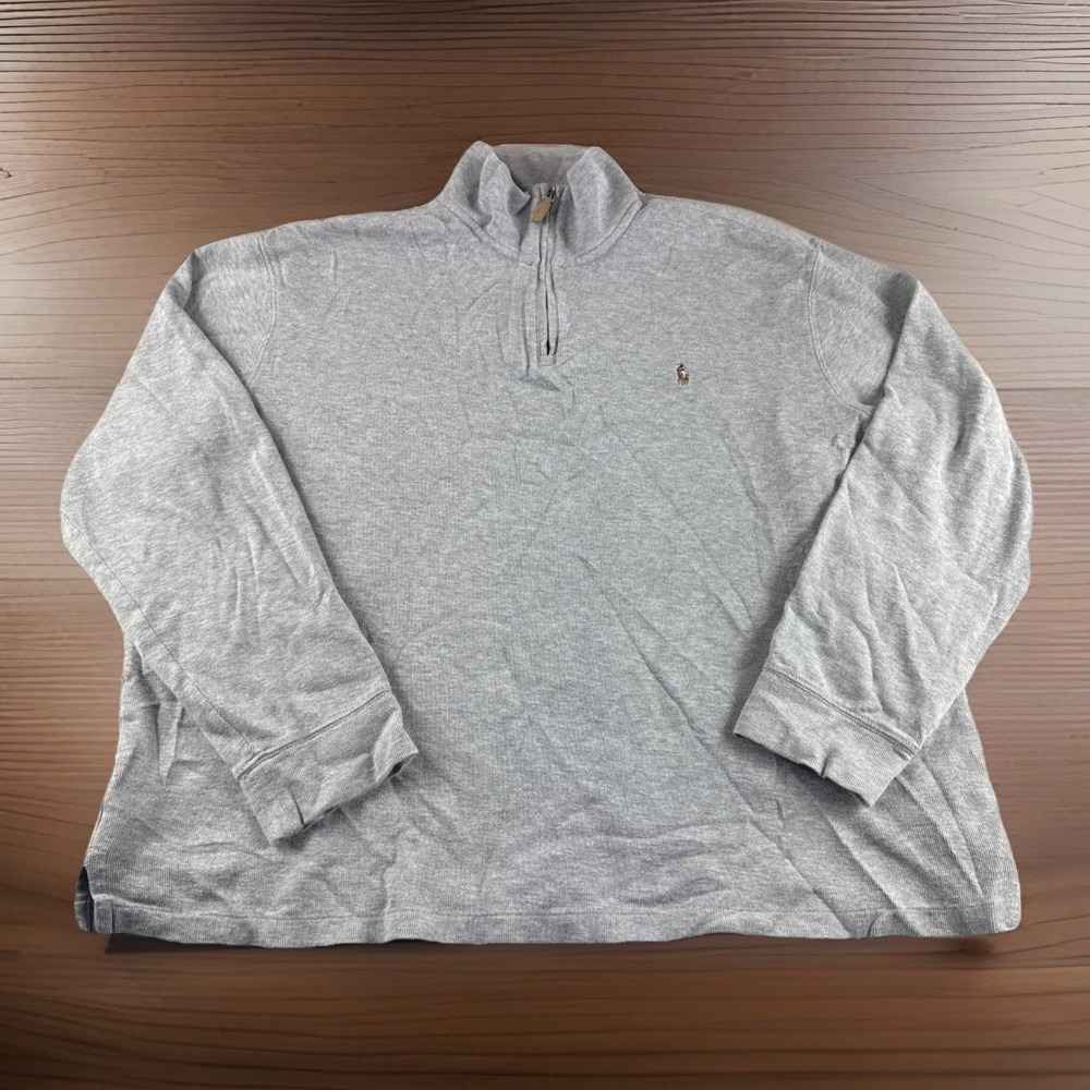 Polo Ralph Lauren Sweater Mens XXL 1/4 Zip Pullover Estate Rib Gray Flesh Pony